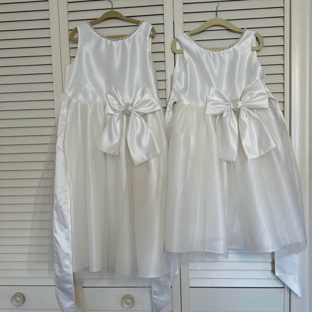 Ivory Flower Girl Elegant White Kids Dress with Bow and Pearl